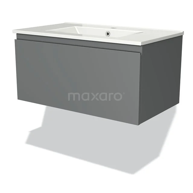 Modulo Bathroom furniture with sink | 80 cm Mid grey Handle-less front Ceramic 1 drawer BMW11-00402 Grey floating bathroom unit with white vanity units with basin, modern design, ideal for sleek and space-saving bathroom design.
