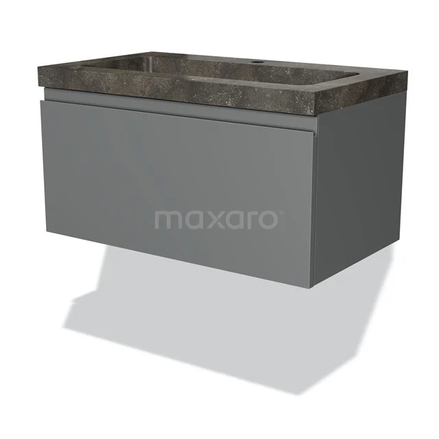 Graue hängende Badmöbelset mit einem Betonlook Waschbecken, elegantes Design, ideal für moderne Bäder.