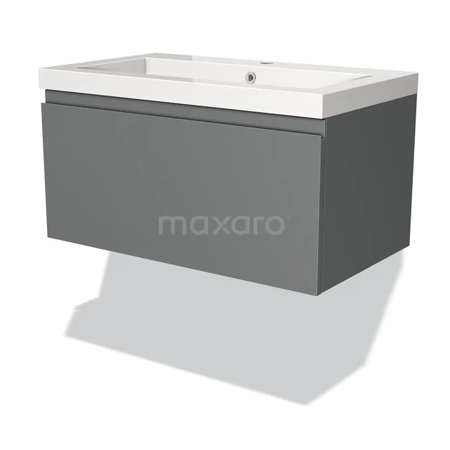 Graue schwebende Badmöbelset mit keramischem Waschbecken, schlankem Design und Stauraum, ideal für moderne Bäder.