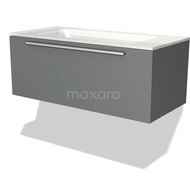 Grey wall-mounted bathroom cabinet with drawers, modern design and metal Handle, perfect for stylish bathroom decor.