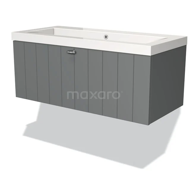 Modulo Vanity units with basin | 100 cm Mid grey Slat front Mineral marble 1 drawer BMW11-00434
