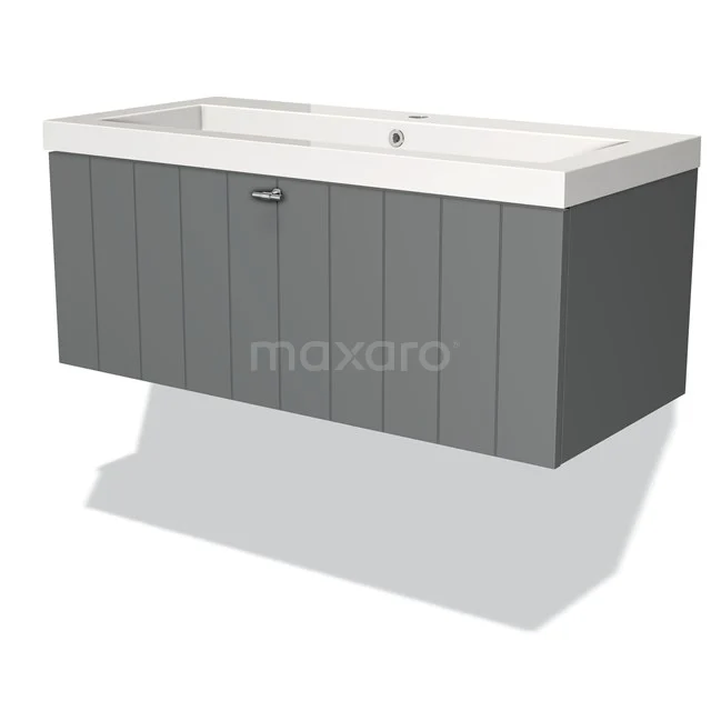Modulo Vanity units with basin | 100 cm Mid grey Slat front Mineral marble 1 drawer BMW11-00435
