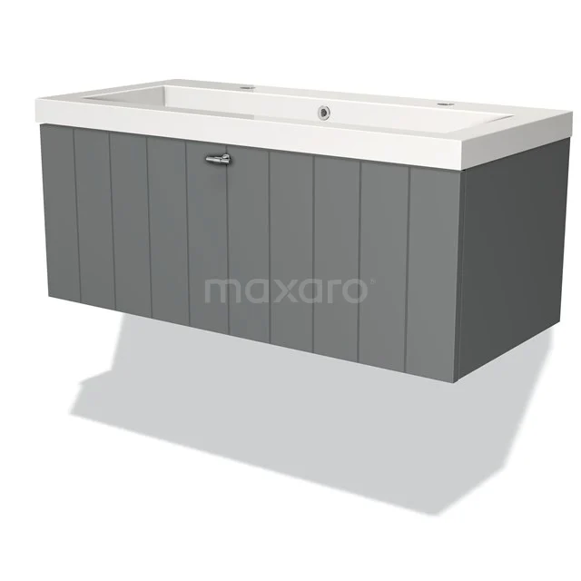 Modulo Vanity units with basin | 100 cm Mid grey Slat front Mineral marble 1 drawer BMW11-00436