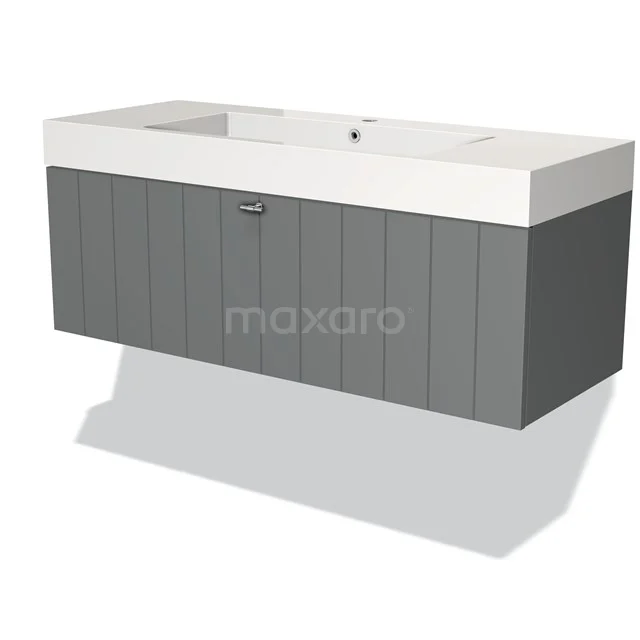 Modulo Vanity units with basin | 120 cm Mid grey Slat front Mineral marble 1 drawer BMW11-00469 Grey hanging bathroom cabinet with horizontal lines, white basin and clean modern look. Perfect for bathroom storage.