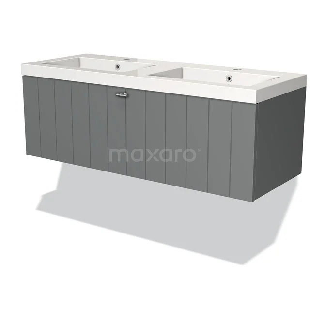 Grey wooden bathroom unit with vanity units with basin, modern design and vertical panels, ideal for a stylish bathroom.