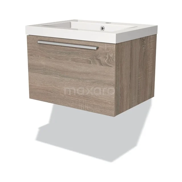Wooden floating bathroom unit, Oak look, with white basin; modern design, ideal for a stylish bathroom.