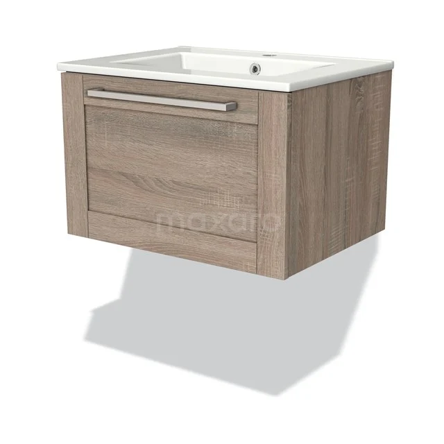Modulo Vanity units with basin | 60 cm Oak Frame front Ceramic 1 drawer BMW11-00525 Wooden floating vanity unit with drawers, modern design and white ceramic sink. Perfect for a stylish bathroom.