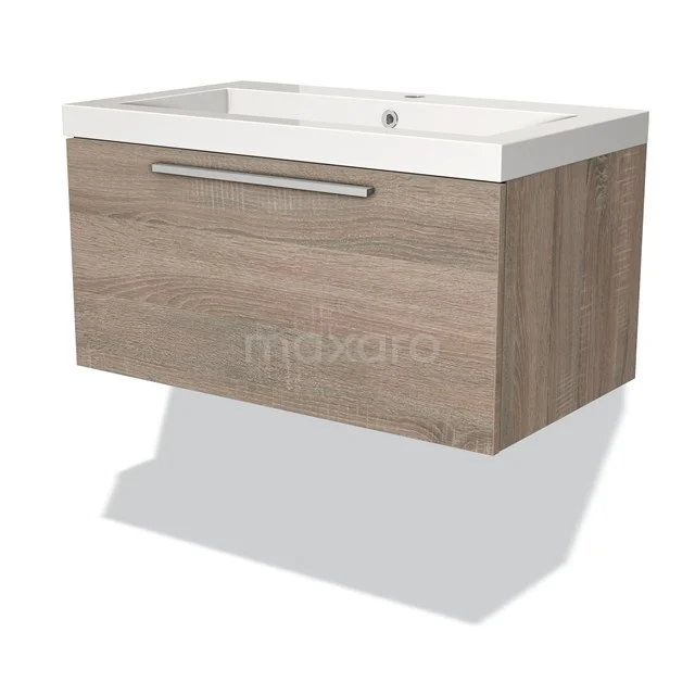 Wooden bathroom unit with drawers, modern vanity units with basin and metal handle, wall-mounted in contemporary design.