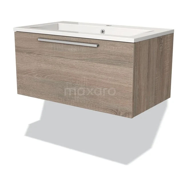 Hölzernes schwebendes Badezimmermöbel mit weißem Waschbecken, natürlichem Design und geräumiger Schublade, perfekt für moderne Bäder.