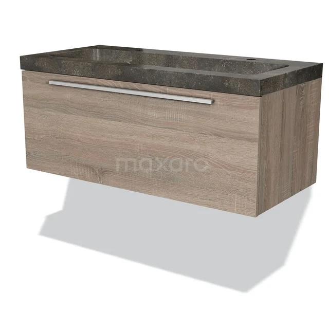 Wooden vanity unit with drawers, natural stone sink, modern design, ideal for stylish bathroom design.