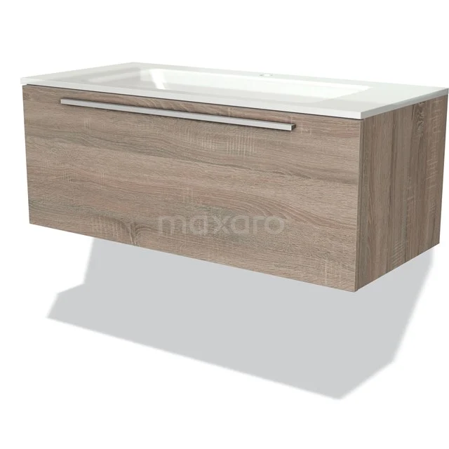 Wooden bathroom unit with integrated basin, modern designer chest of drawers in light Oak colour, ideal for stylish bathrooms.