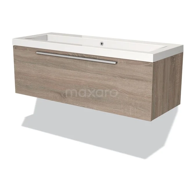 Holz Badezimmermöbel mit Schublade, wandhängend, Eiche-Look, weißes Waschbecken, modernes Design, ideal zum Verstauen im Badezimmer.