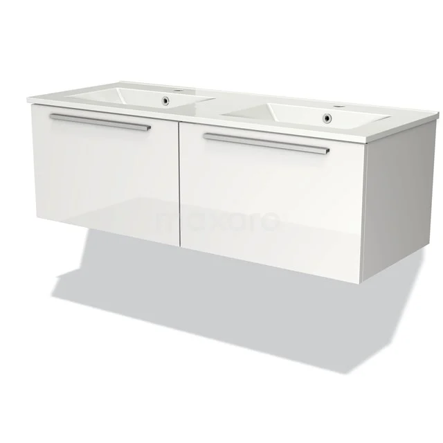 Modulo Vanity units with basin | 120 cm High-gloss white Flat front Ceramic 2 Side-by-side drawers BMW12-00003