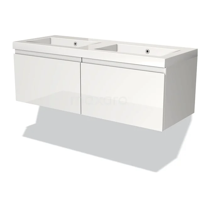 Modulo Vanity units with basin | 120 cm High-gloss white Handle-less front Mineral marble 2 Side-by-side drawers BMW12-00032