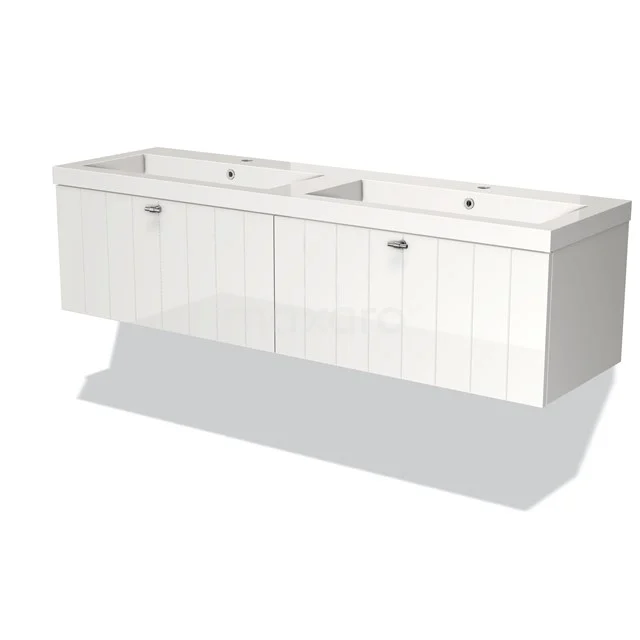 Weiße Doppelwaschbeckenmöbel mit Softclose-Schubladen, modernes Design für stilvolle und funktionale Badezimmergestaltung.