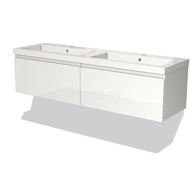 Modulo Vanity units with basin | 160 cm High-gloss white Handle-less front Mineral marble 2 Side-by-side drawers BMW12-00039