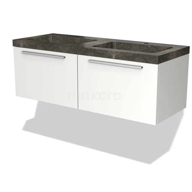 Modulo Vanity units with basin | 120 cm Matte white Flat front Natural stone 2 Side-by-side drawers BMW12-00045