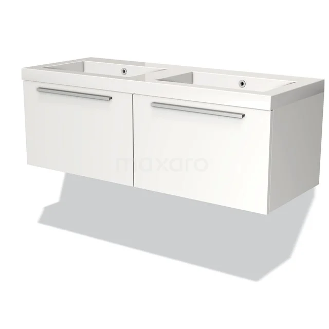 Weiße Doppelwaschbecken mit rechteckiger Form, hängendem Design und modernen Schubladen, ideal für ein stilvolles Badezimmer.