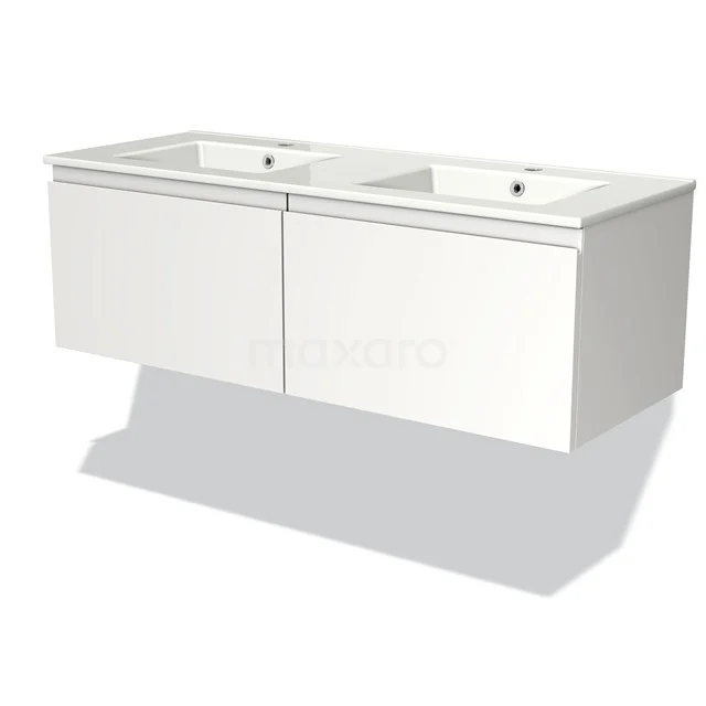 Weißes schwebendes Badmöbel mit Doppelwaschbecken, schlichtes Design, ideal für stilvolle und moderne Badezimmergestaltungen.