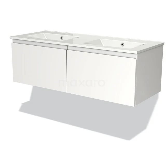 Modulo Bathroom furniture with sink | 120 cm Matte white Handle-less front Ceramic 2 Side-by-side drawers BMW12-00066 White double vanity unit with drawers, modern design, perfect for a stylish and organised bathroom.