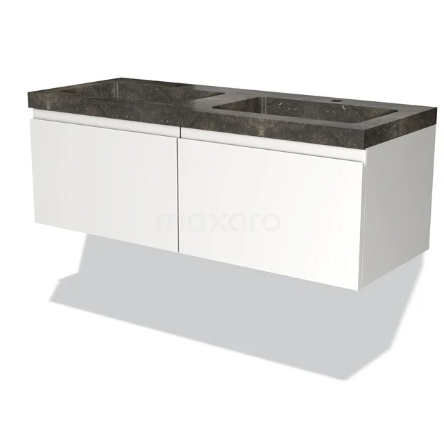 Modulo Vanity units with basin | 120 cm Matte white Handle-less front Natural stone 2 Side-by-side drawers BMW12-00069