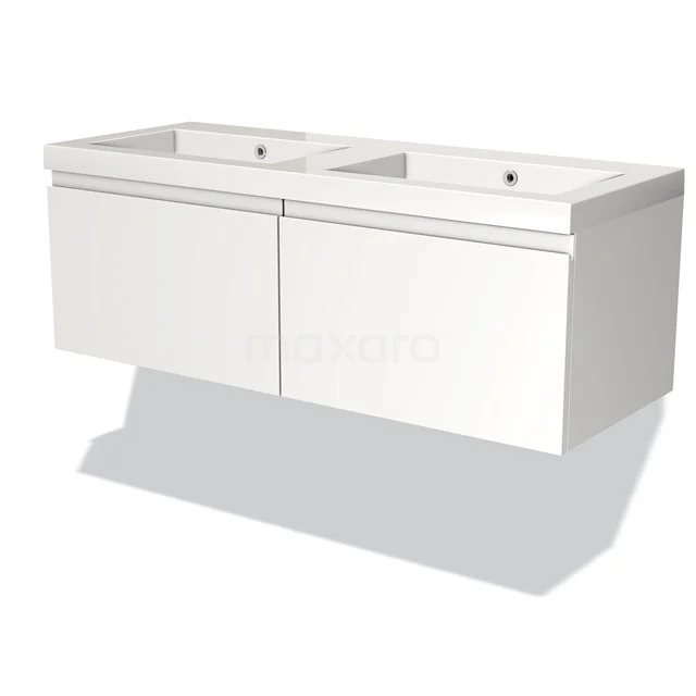 White double basin base cabinet, hanging model with two drawers, perfect for modern bathroom decor.