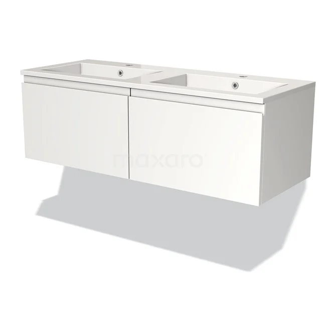 Modulo Bathroom furniture with sink | 120 cm Matte white Handle-less front Mineral marble 2 Side-by-side drawers BMW12-00073 White floating bathroom unit with vanity units with basin, sleek design, ideal for modern bathrooms.
