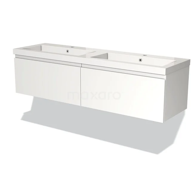 Badmöbel 160cm Modulo Matt Weiß 2 Schubladen Griffloses Waschbecken Mineralguss BMW12-00078 Weißes Doppel-Waschtischmöbel, modernes Design, mit zwei geräumigen Schubladen und integrierten Waschbecken, ideal für das Badezimmer.