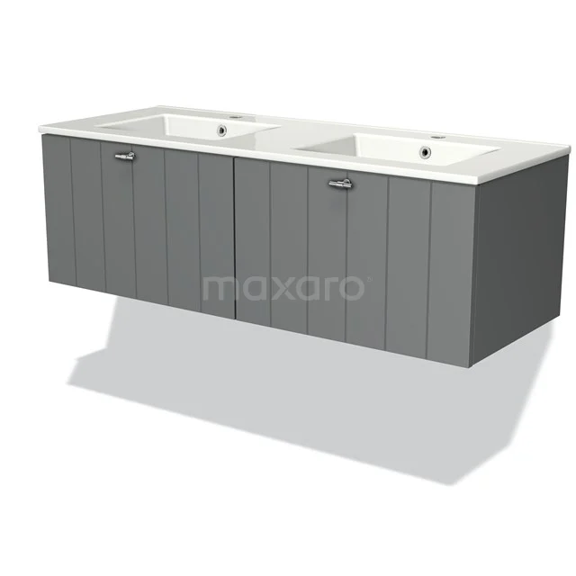 Modulo Vanity units with basin | 120 cm Mid grey Slat front Ceramic 2 Side-by-side drawers BMW12-00091