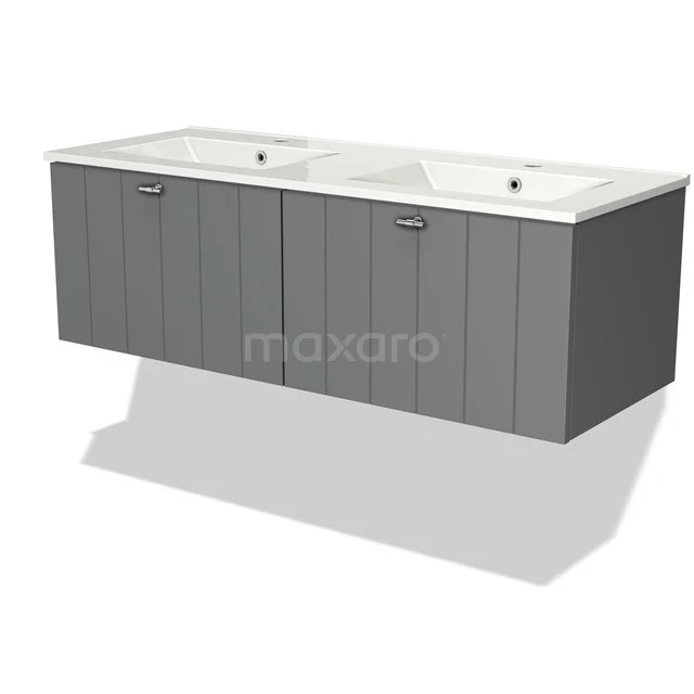 Modulo Vanity units with basin | 120 cm Mid grey Slat front Ceramic 2 Side-by-side drawers BMW12-00093