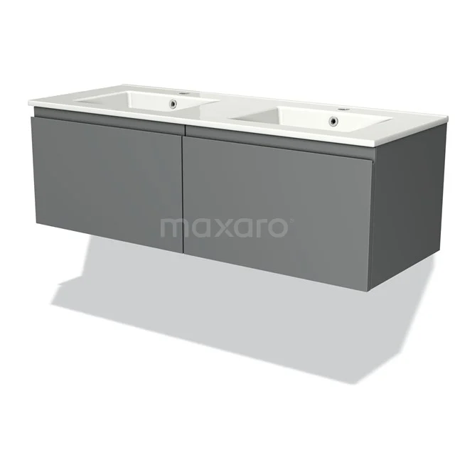 Graues Design Badezimmermöbel mit Doppelwaschbecken, schlank schwebendes Modell, ideal für moderne Badezimmergestaltung.