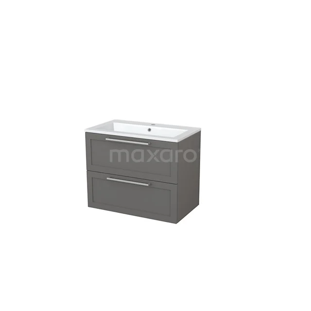 Grey bathroom unit with white vanity units with basin, two soft-close drawers and sleek design, ideal for a modern bathroom.