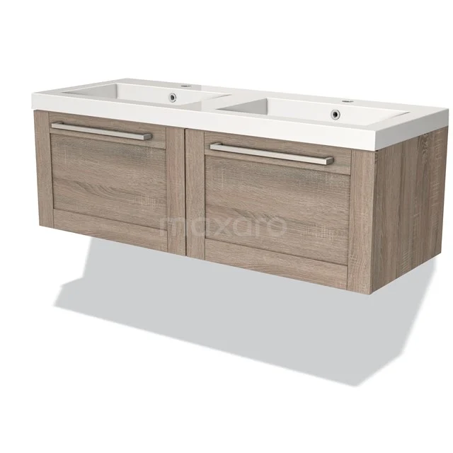 Modulo Bathroom furniture with sink | 120 cm Oak Frame front Mineral marble 2 Side-by-side drawers BMW12-00138 Wooden bathroom unit with double basin, modern finish, with spacious storage drawers and natural-look design.