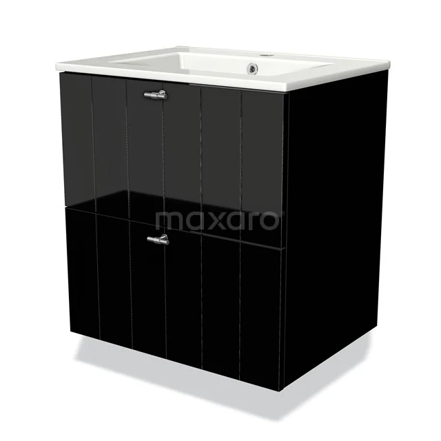 Black bathroom cabinet with glossy finish and white basin, compact design for modern bathrooms.