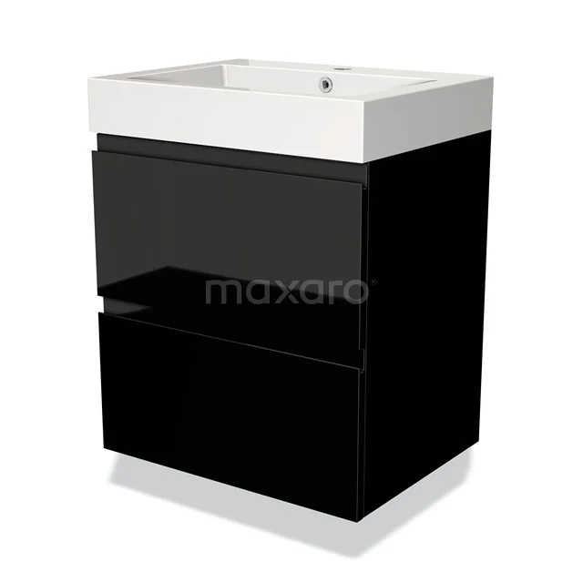 Modulo Vanity units with basin | 60 cm High-gloss black Handle-less front Mineral marble 2 Stacked drawers BMW17-00098 Black and white bathroom furniture set with glossy drawers, compact shape and integrated basin, ideal for modern bathrooms.