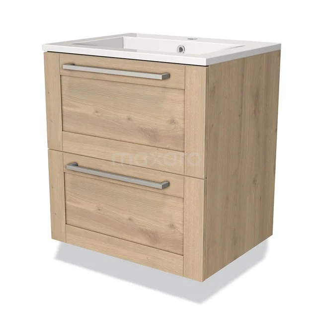 Wooden bathroom unit with two drawers and built-in vanity units with basin, natural look, perfect for modern bathrooms.