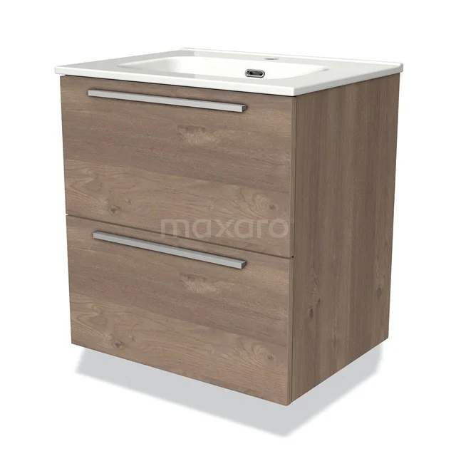 Wooden bathroom unit with two drawers, modern design and white basin; ideal for a stylish and functional bathroom.