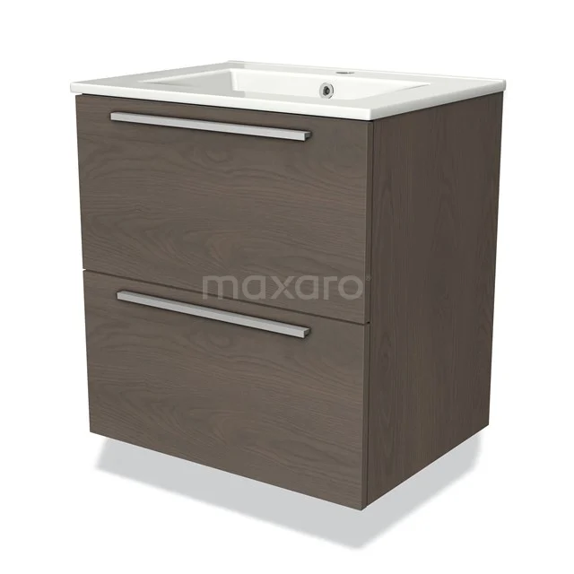 Brown wooden Bathroom unit with two drawers, white ceramic basin, modern design - ideal for stylish bathrooms.