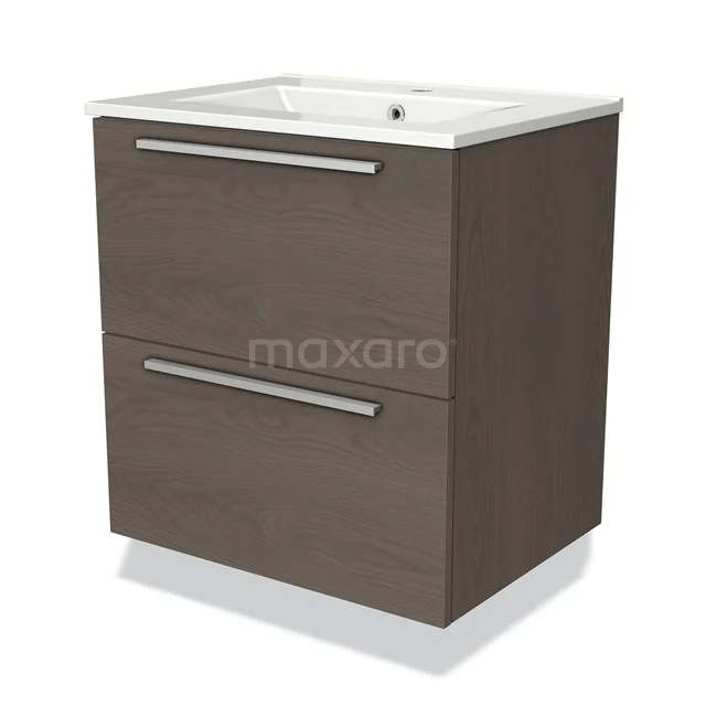 Wooden bathroom unit with two drawers, modern design and white basin worktop; ideal for stylish bathroom storage.