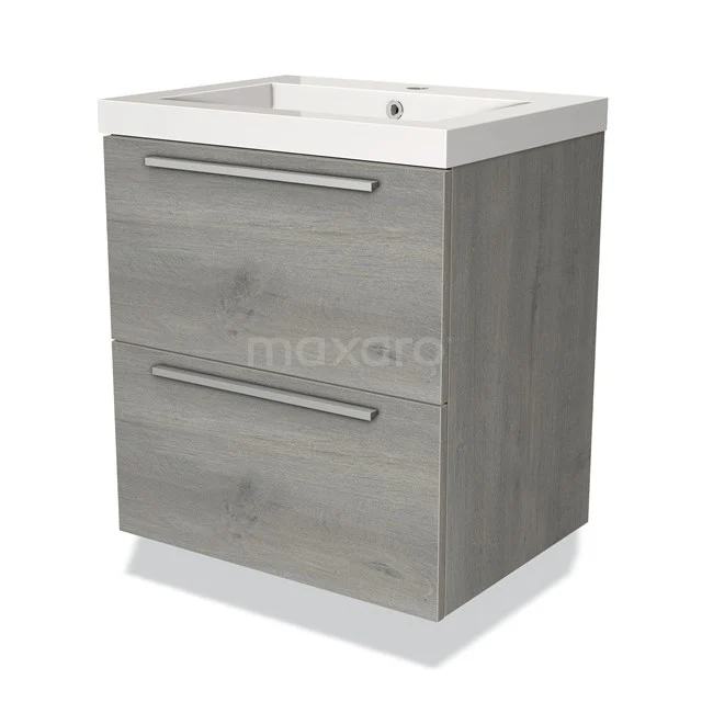 Modulo Bathroom furniture with sink | 60 cm Grey oak Flat front Mineral marble 2 Stacked drawers BMW17-00195 Grey wooden bathroom unit with two drawers, sleek handles and integrated vanity units with basin, ideal for modern bathroom design.