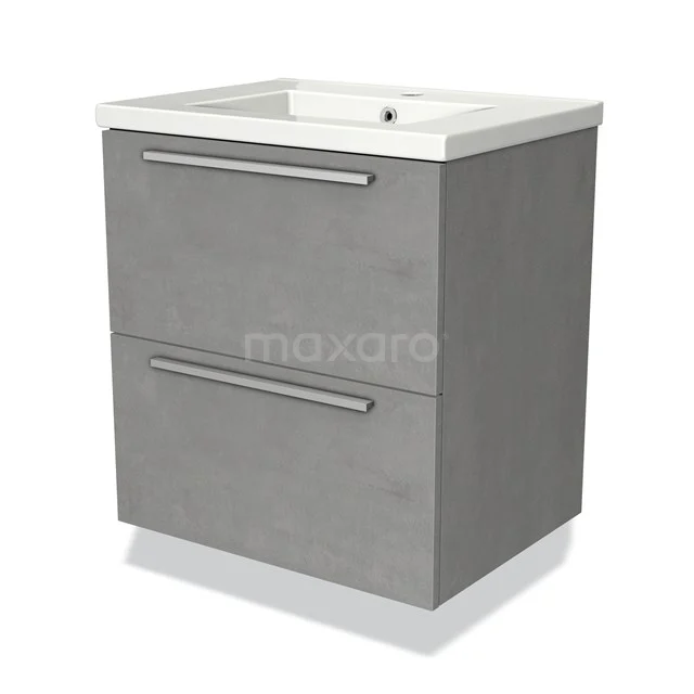 Grey vanity set with two drawers, ceramic basin and modern design, ideal for stylish bathroom design.