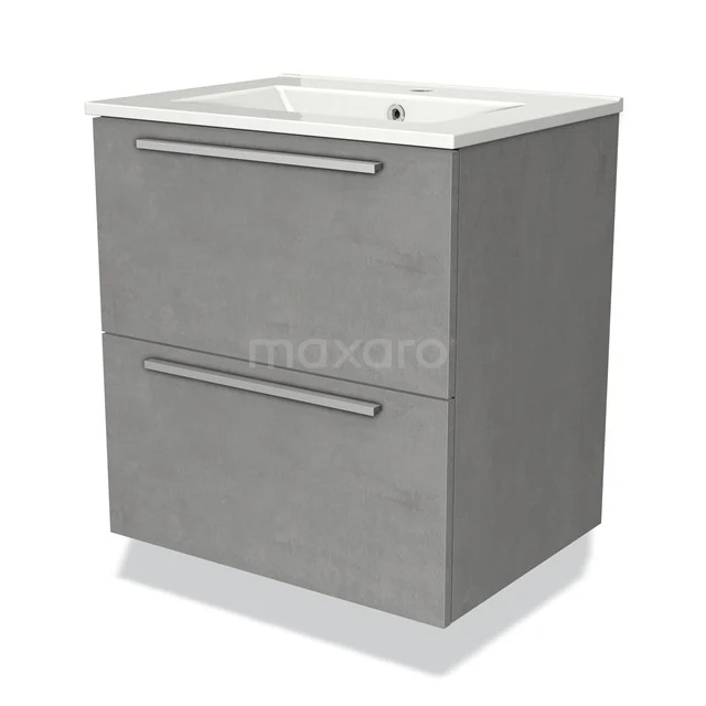 Modulo Vanity units with basin | 60 cm Light grey concrete Flat front Ceramic 2 Stacked drawers BMW17-00212