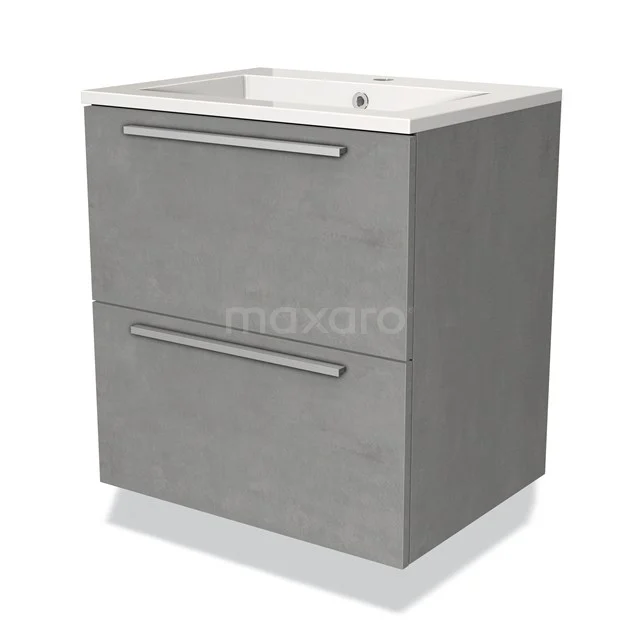 Modulo Vanity units with basin | 60 cm Light grey concrete Flat front Mineral marble 2 Stacked drawers BMW17-00218