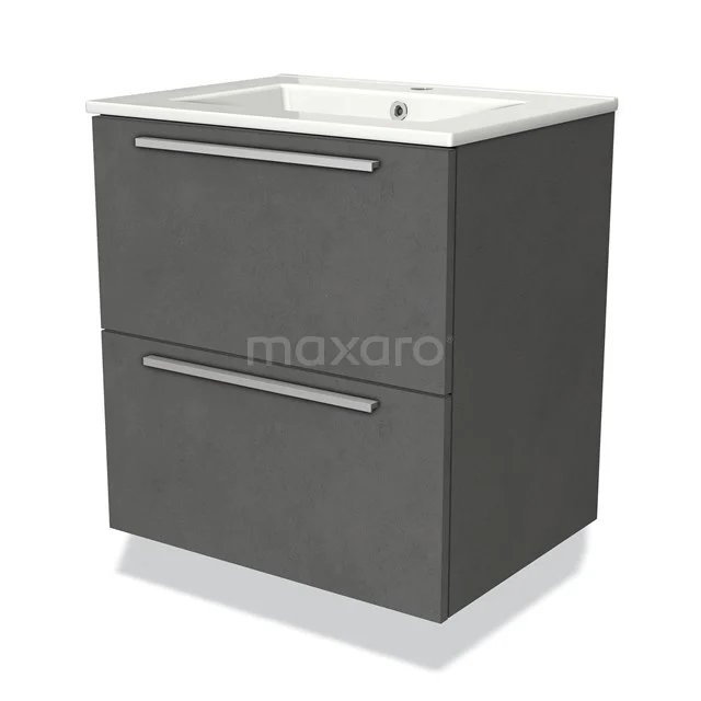 Modulo Vanity units with basin | 60 cm Dark grey concrete Flat front Ceramic 2 Stacked drawers BMW17-00221