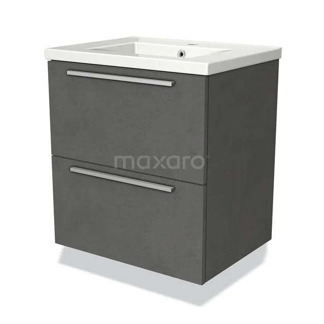 Modulo Vanity units with basin | 60 cm Dark grey concrete Flat front Ceramic 2 Stacked drawers BMW17-00222