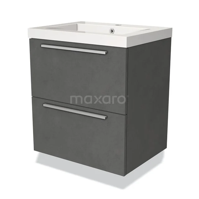 Modulo Vanity units with basin | 60 cm Dark grey concrete Flat front Mineral marble 2 Stacked drawers BMW17-00228