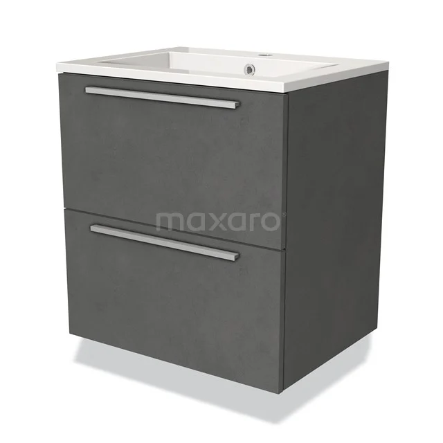 Modulo Vanity units with basin | 60 cm Dark grey concrete Flat front Mineral marble 2 Stacked drawers BMW17-00229