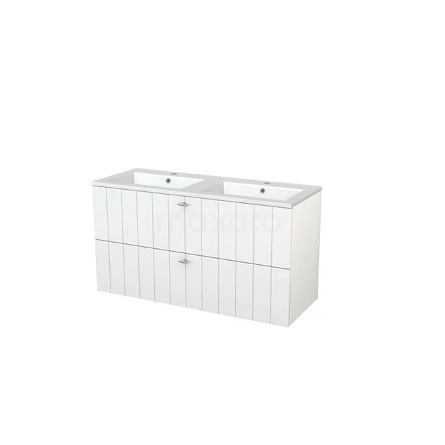 Double basin white vanity set with profiled drawers, modern design, perfect for stylish bathroom design.