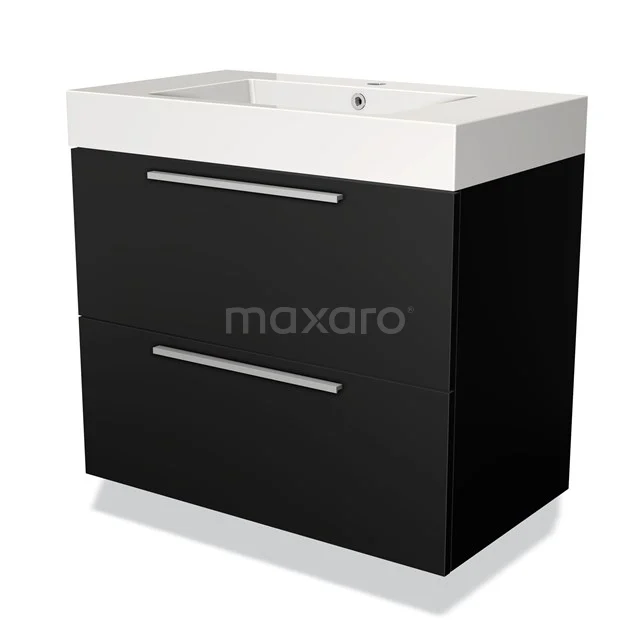 Black bathroom unit with two drawers, white vanity units with basin and modern design. Perfect for stylish bathroom storage.