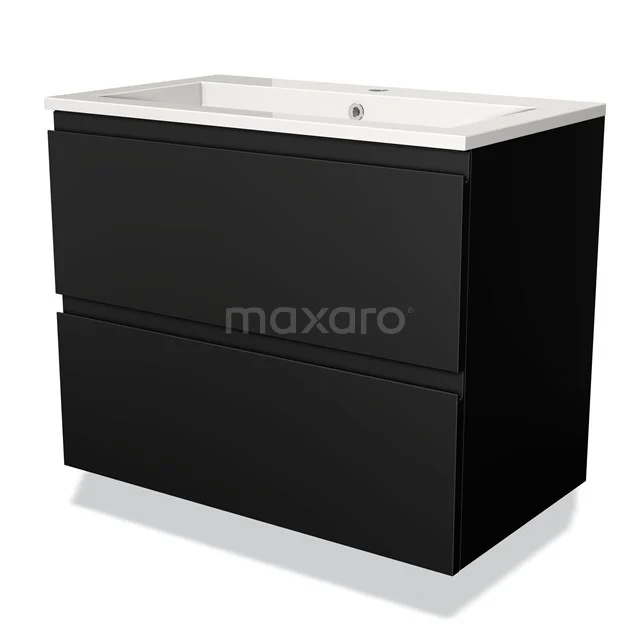 Modulo Vanity units with basin | 80 cm Matte black Handle-less front Mineral marble 2 Stacked drawers BMW17-00265